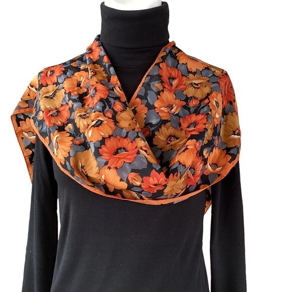Orange brown floral scarf.  SC0033 - Picture 1 of 6